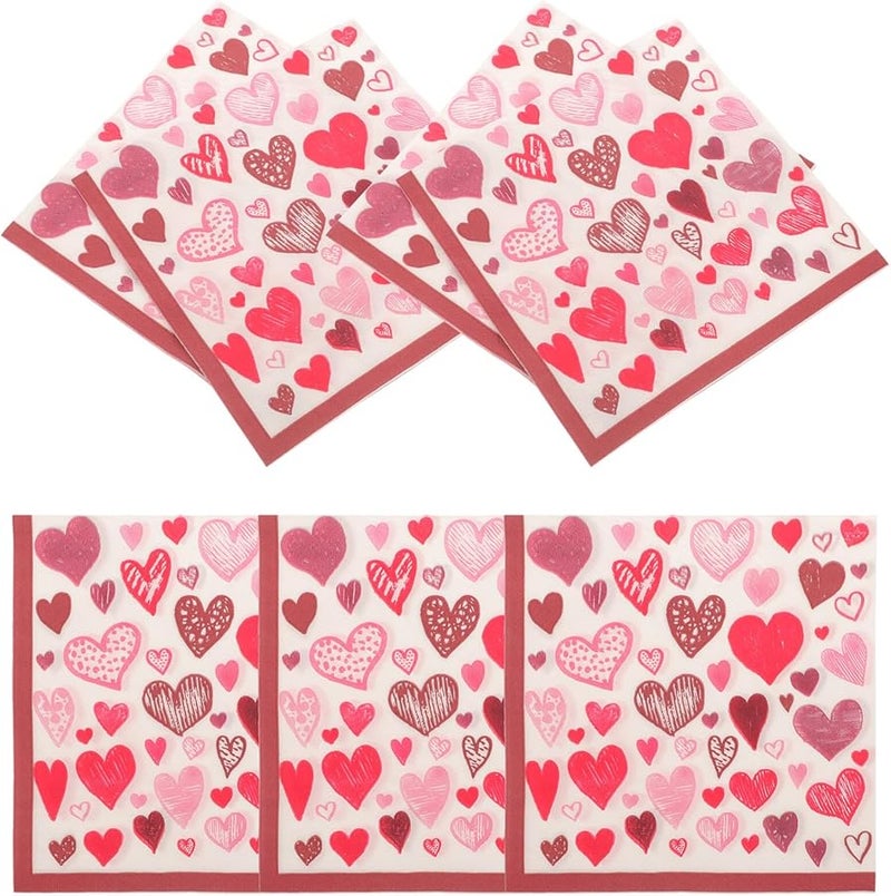 مناديل ورقية بنمط القلب 40 ورقة، مناديل عشاء ناعمة وماصة مربعة لتجهيزات حفلات الزفاف وعيد الحب - Image 1